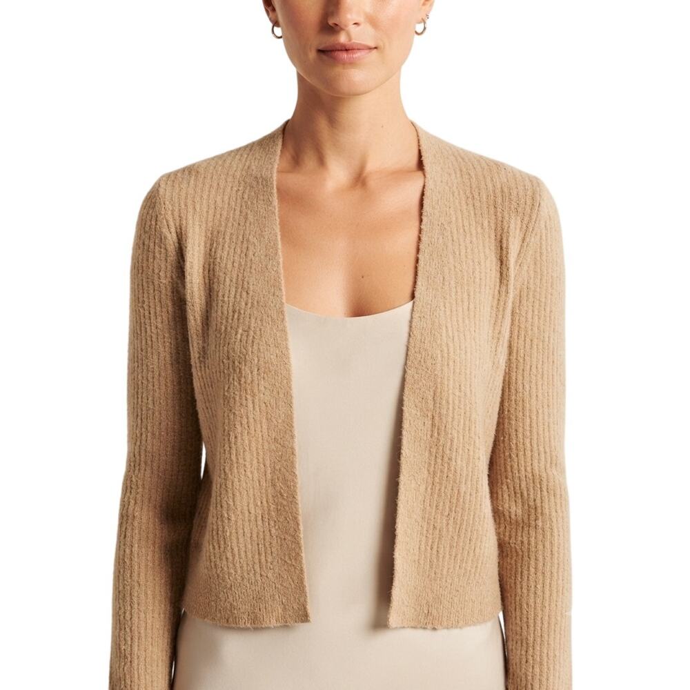 Jacquemus Cotton Blend Ribbed Open Front Cardigan Tan Brown Women's Size 34